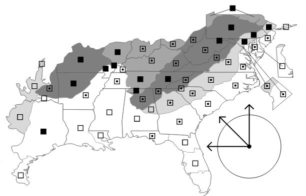 The range of Ranunculus septentrionalis